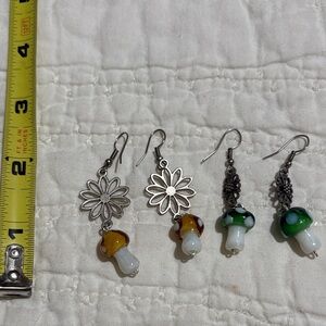 Set of 2 Whimsical Floral and Mushroom Earrings